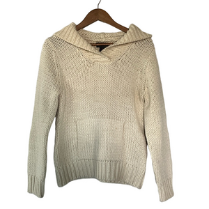 Ralph Lauren Knit Sweater Hooded V Neck Ivory Size M